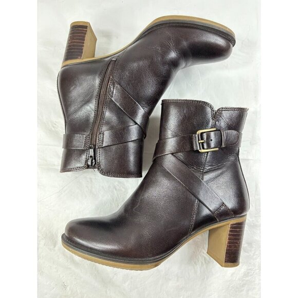 ECCO Saunter 65 Brown Leather Heeled Strap Zip Ankle Boots - Picture 8 of 13